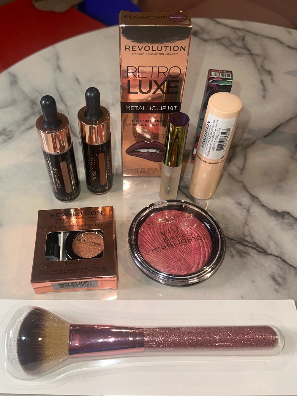 Revolution Pink Metallic Makeup Set with Rose Gold Accents bundle